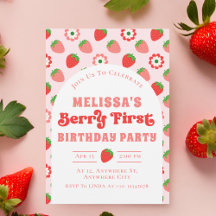 Cute Pink Strawberry Berry First Birthday