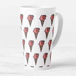 Cute Pink Strawberry Ice Cream Aesthetic Pattern Latte Mug