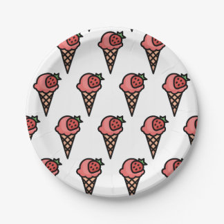 Cute Pink Strawberry Ice Cream Aesthetic Pattern Paper Plate