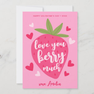 Cute Pink Strawberry Love Berry Hearts Valentines Holiday Card
