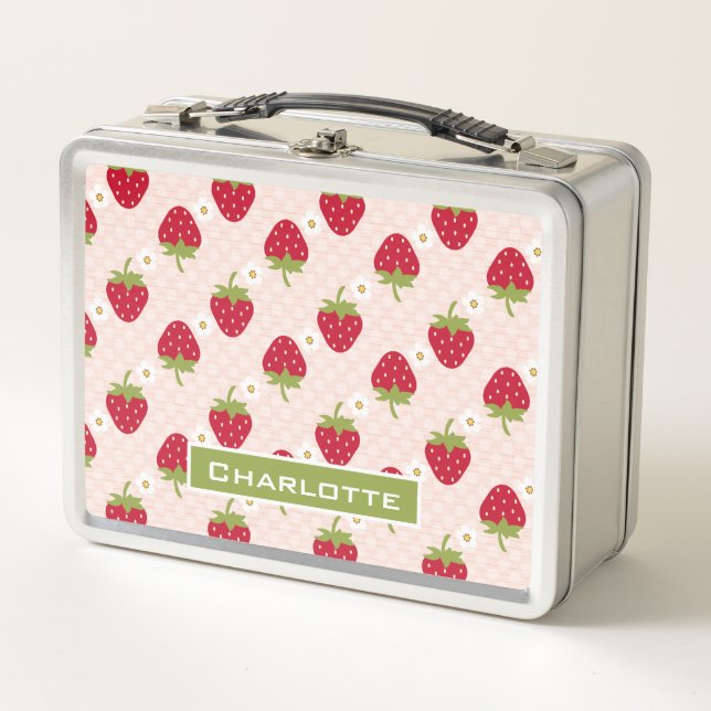 Cute Pink Strawberry Lunch Box (Front)