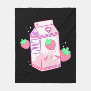 Cute Pink Strawberry Milk Japanese Kawaii Retro s  Fleece Blanket