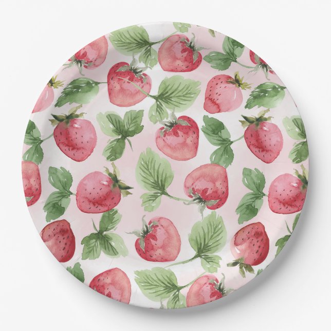 Cute Pink Strawberry Paper Plate (Front)