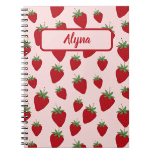 Cute Pink Strawberry Pattern Alyna Name Notebook