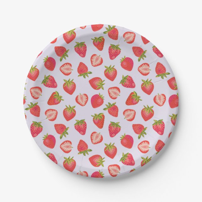 Cute pink strawberry pattern paper plate (Front)
