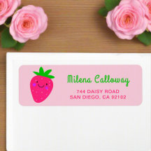 Cute Pink Strawberry Unique Typography Address