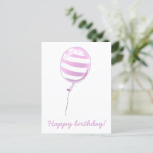 Cute Pink Striped Balloon - Kids Birthday Postcard