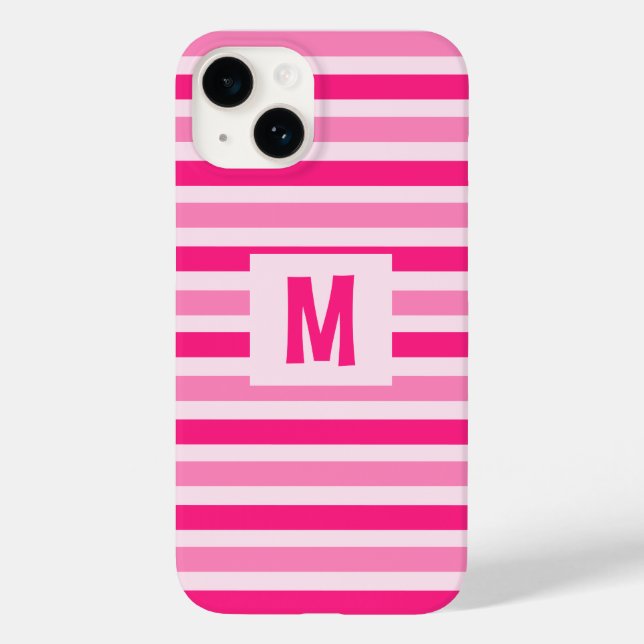 Cute Pink Striped Design Single Initial Case-Mate iPhone Case (Back)