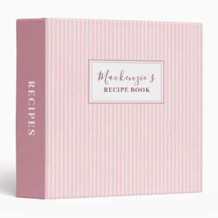 Cute Pink Striped Girly Recipe Cookbook Binder