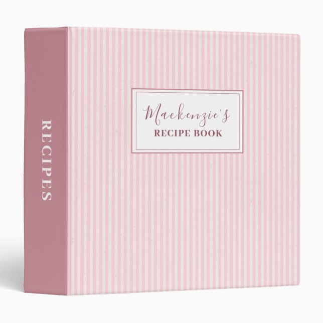Cute Pink Striped Girly Recipe Cookbook Binder (Front/Spine)