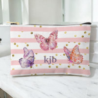 Cute Pink Stripes Dots Butterflies Monogram Girls