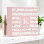 Cute Pink Stripes Gold Dots Pattern with Monogram Binder<br><div class="desc">An adorable pattern for girls with horizontal pink and white stripes with golden dots scattered about make this a cute choice in notebooks for home,  office,  or back to school. A text template in the centre of the design can be personalized with your monogram initial.</div>