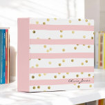 Cute Pink Stripes Gold Dots Pattern with Name Binder<br><div class="desc">An adorable pattern for girls with horizontal pink and white stripes with golden dots scattered about make this a cute choice in notebooks for home, office, or back to school. A text template along the lower right side of the design spells out your name or other desired text. Simply personalize...</div>