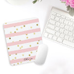 Cute Pink Stripes Gold Polka Dots with Name Mouse Pad<br><div class="desc">A cute girly mousepad design in pink and white stripes with gold polka dots scattered about,  this design has a text template to personalize with your name or other desired text. Great for back to school,  at home,  or at the office.</div>