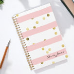 Cute Pink Stripes Gold Polka Dots with Name Planner<br><div class="desc">A fun pattern for girls with horizontal pink and white stripes with golden dots scattered about makes this a cute choice in planners. A text template along the lower part of the design spells out your name or other desired text. Simply personalize the sample text as you wish for a...</div>