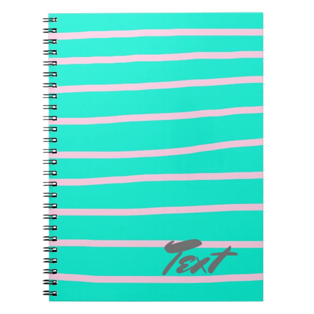 cute pink stripes pattern on a mint background notebook (Front)