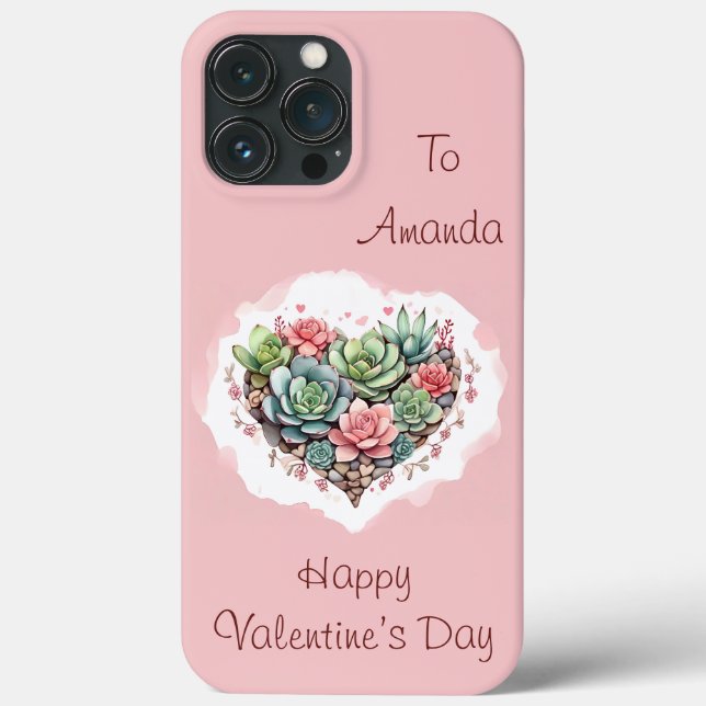 Cute Pink Succulent Heart Valentines Day Case-Mate iPhone Case (Back)
