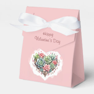 Cute Pink Succulent Heart Valentines Day Favor Box