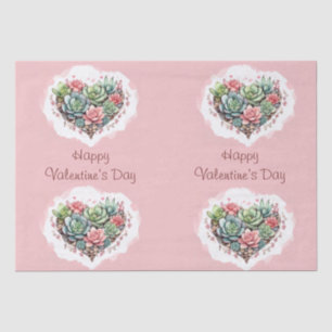 Cute Pink Succulent Heart Valentines Day Tissue Paper