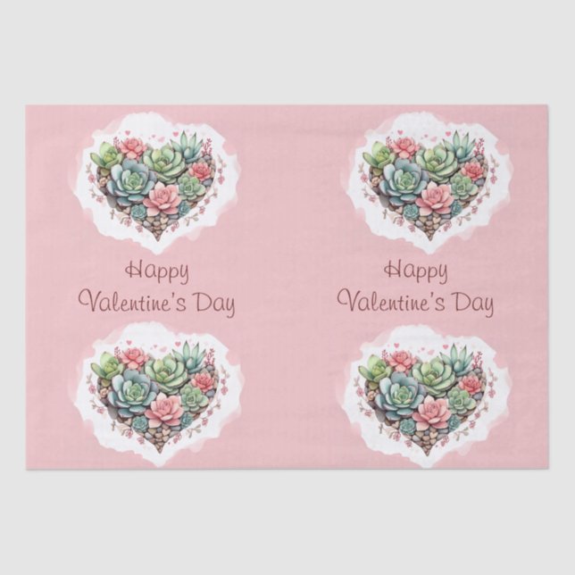 Cute Pink Succulent Heart Valentines Day Tissue Paper (Front)