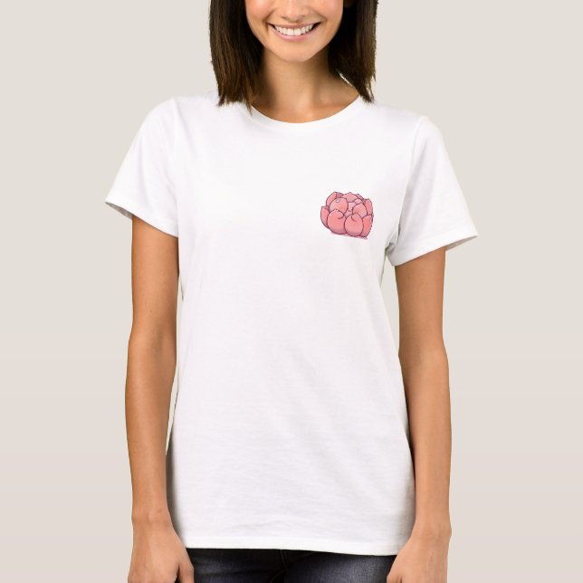 Cute Pink Succulent Plant Character with Dew Drops T-Shirt (Front)