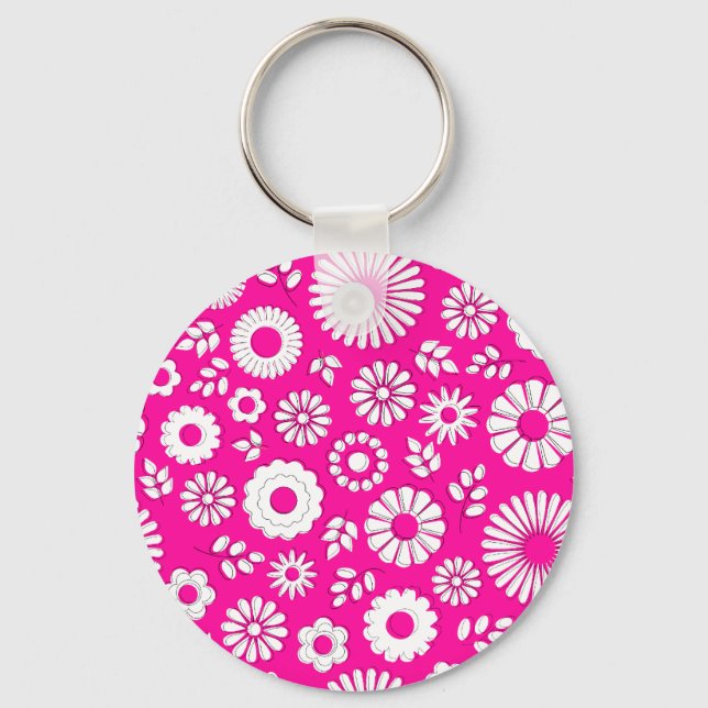 Cute pink summer flowers keychain (Front)