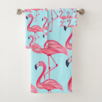 Cute Pink Summer Painted Flamingo Pattern Blue