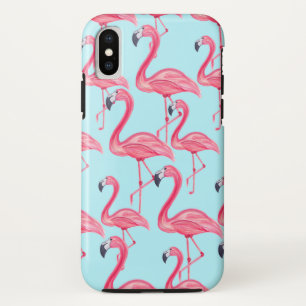 Cute Pink Summer Painted Flamingo Pattern Blue Case-Mate iPhone Case