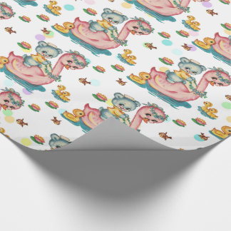 Cute Pink Swan and Blue Bear Wrapping Paper