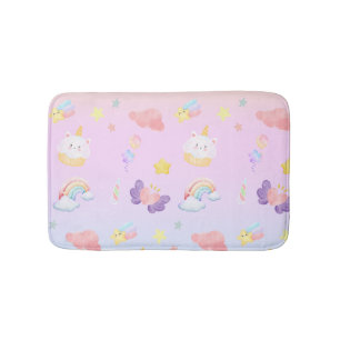 Cute pink sweet cupcake unicorn rainbow Pattern  Bath Mat