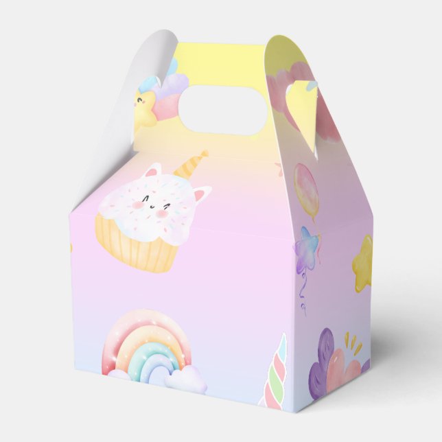 Cute pink sweet cupcake unicorn rainbow Pattern  Favor Box (Front Side)