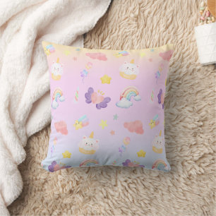Cute pink sweet cupcake unicorn rainbow Pattern Throw Pillow