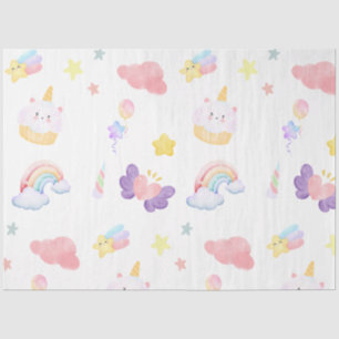 Cute pink sweet cupcake unicorn rainbow Pattern Tissue Paper