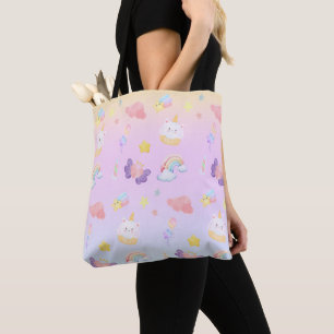 Cute pink sweet cupcake unicorn rainbow Pattern  Tote Bag