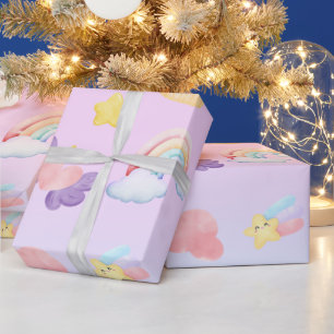 Cute pink sweet cupcake unicorn rainbow Pattern  Wrapping Paper