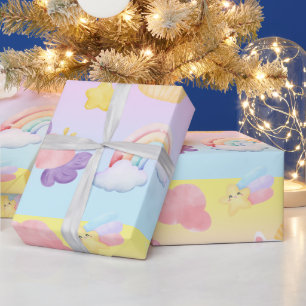Cute pink sweet cupcake unicorn rainbow Pattern Wrapping Paper