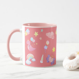 Cute pink sweet dinosaur rainbow balloon Pattern  Mug