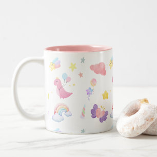 Cute pink sweet dinosaur rainbow balloon Pattern Two-Tone Coffee Mug