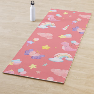 Cute pink sweet dinosaur rainbow balloon Pattern  Yoga Mat