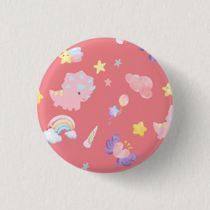 Cute pink sweet dinosaur rainbow pastel Pattern 1 Inch Round Button