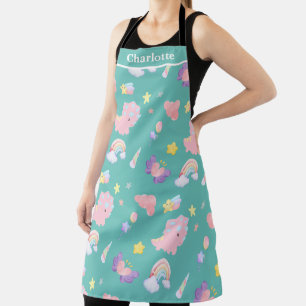 Cute pink sweet dinosaur rainbow Pattern Add Name Apron