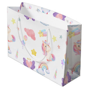 Cute pink sweet unicorn rainbow balloon Pattern  Large Gift Bag