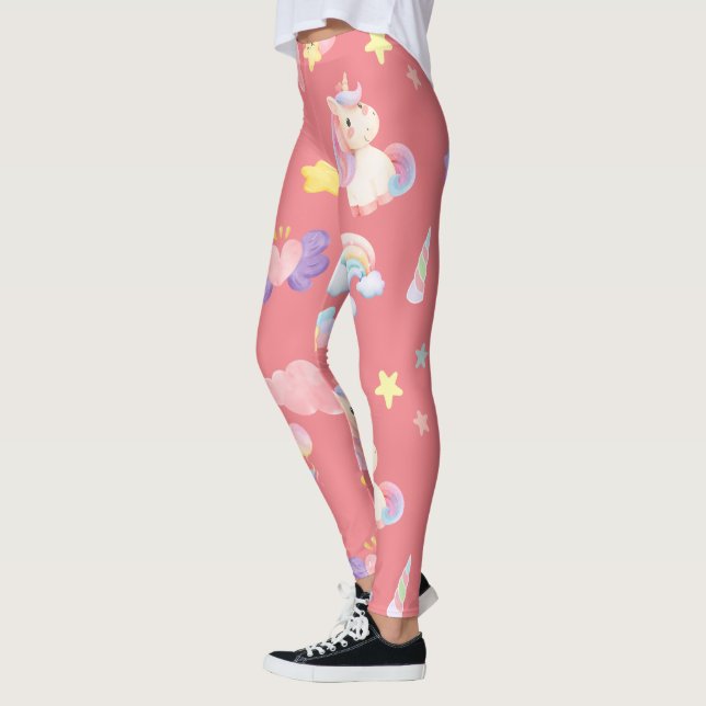 Cute pink sweet unicorn rainbow balloon Pattern  Leggings (Left)
