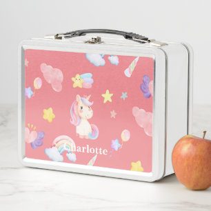 Cute pink sweet unicorn rainbow balloon Pattern  Metal Lunch Box