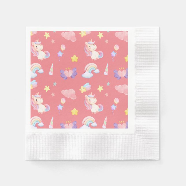 Cute pink sweet unicorn rainbow balloon Pattern  Napkin (Front)