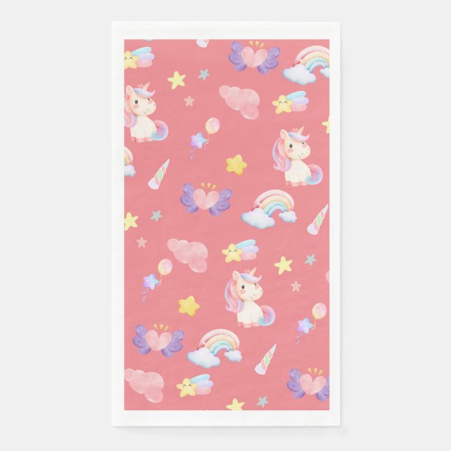 Cute pink sweet unicorn rainbow balloon Pattern  Napkin (Front)