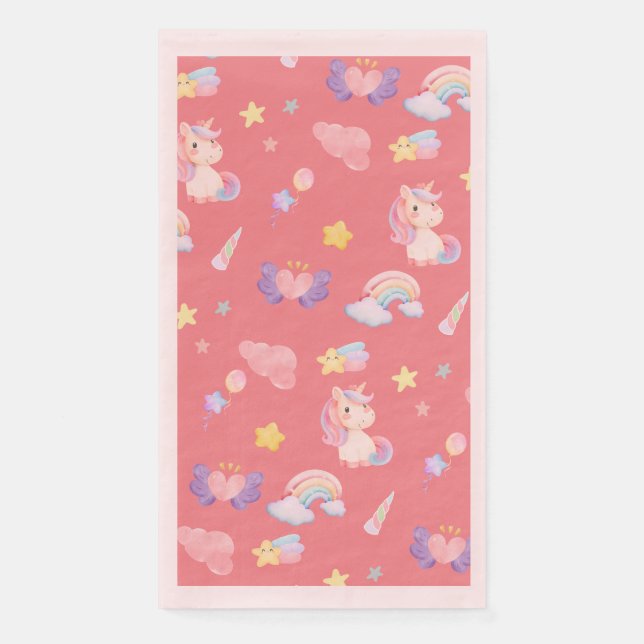 Cute pink sweet unicorn rainbow balloon Pattern  Napkin (Front)