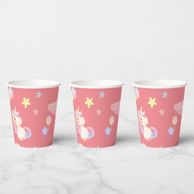 Cute pink sweet unicorn rainbow balloon Pattern  Paper Cups (Multi)
