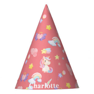 Cute pink sweet unicorn rainbow balloon Pattern Party Hat