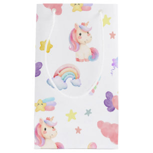Cute pink sweet unicorn rainbow balloon Pattern  Small Gift Bag